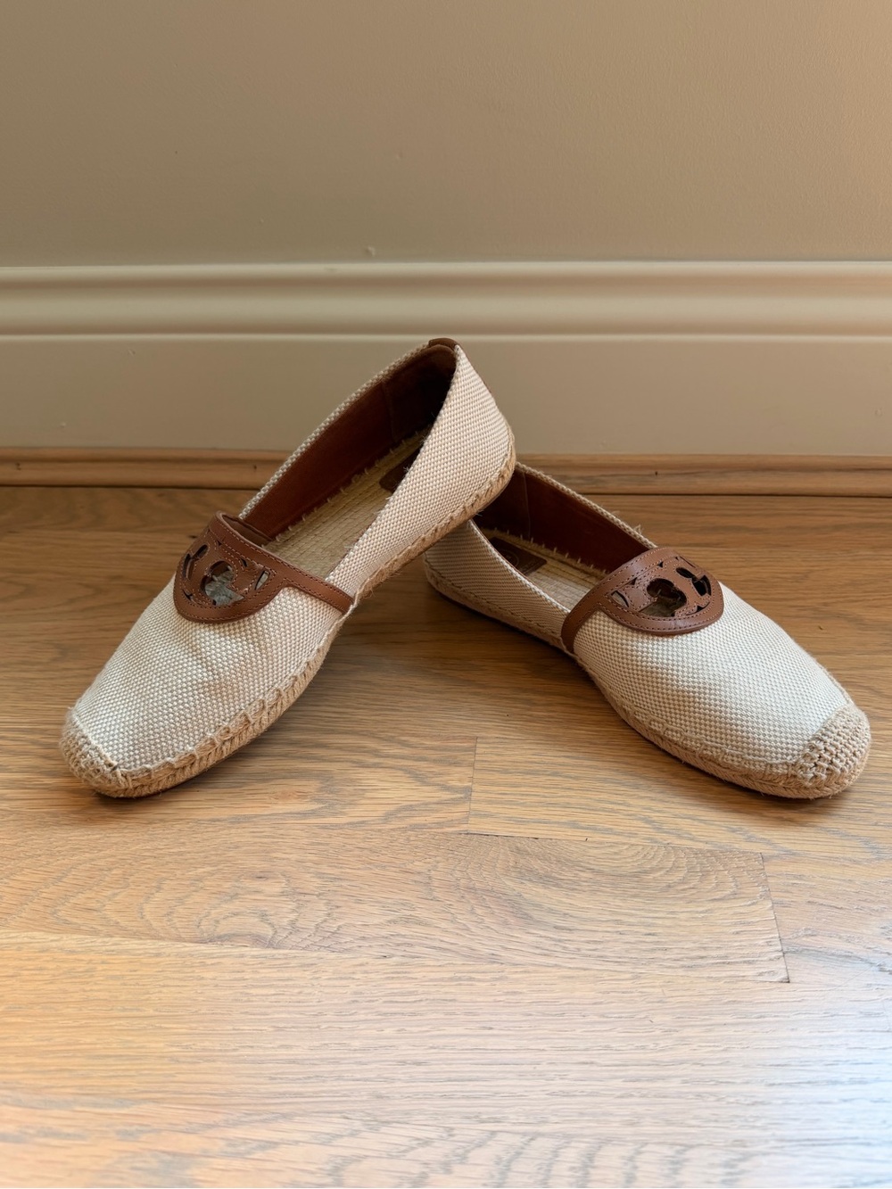 Tory Burch Sidney Espadrille Flats with Brown Leather Accent